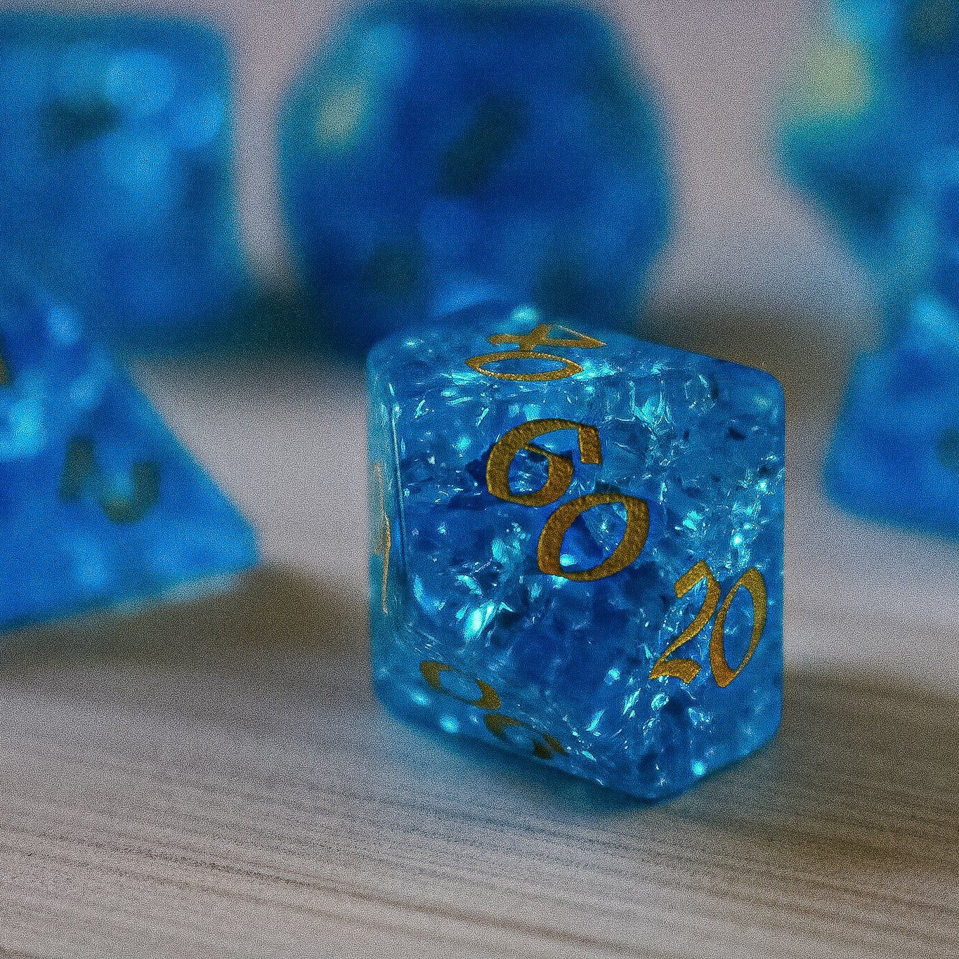 Blue Lightning Glass Cracked Glass (And Box) Polyhedral Dice DND Set