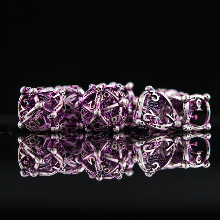 Draco Immortui Hollow Metal Dice Set - Purple and Silver