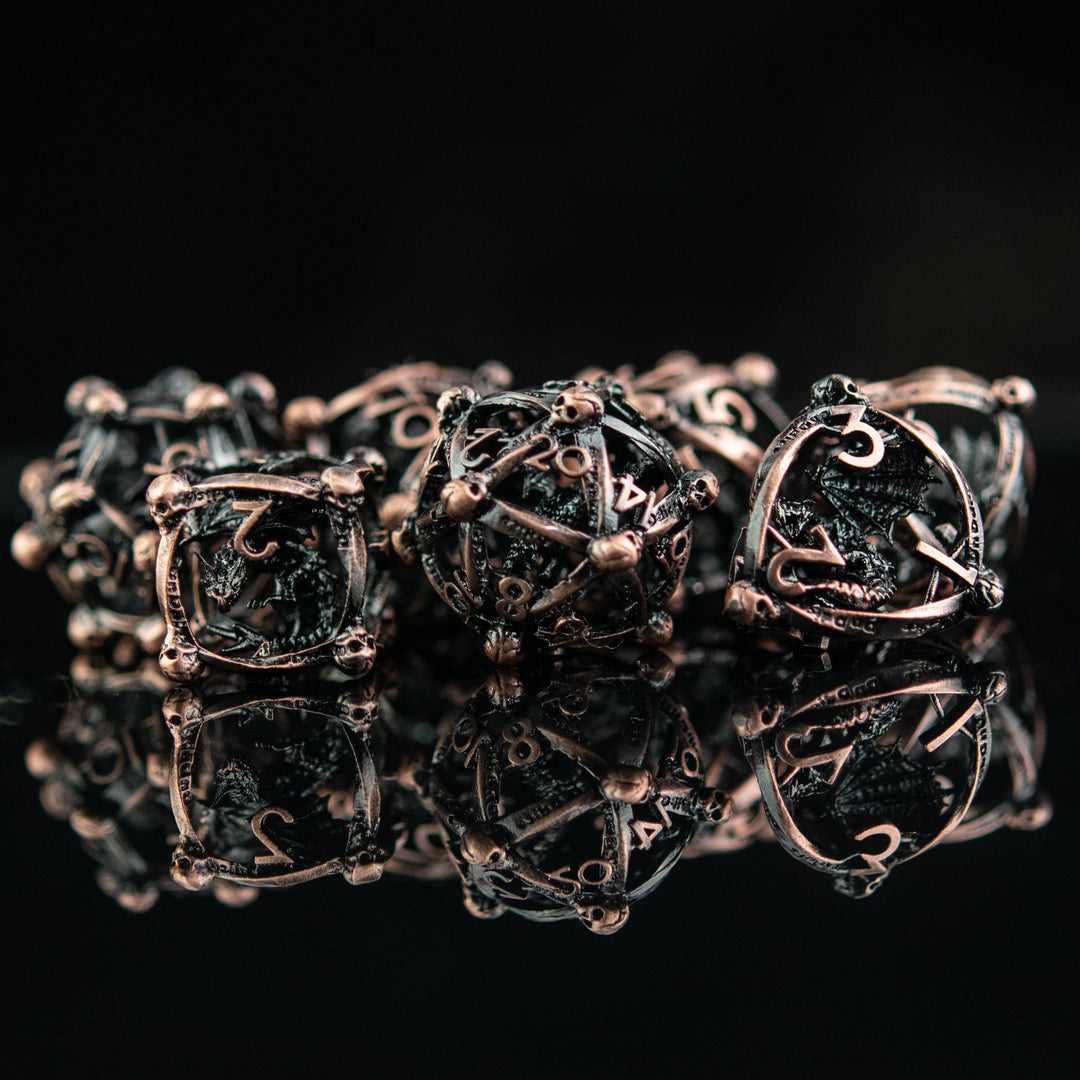 Draco Immortui Hollow Metal Dice Set - Bronze