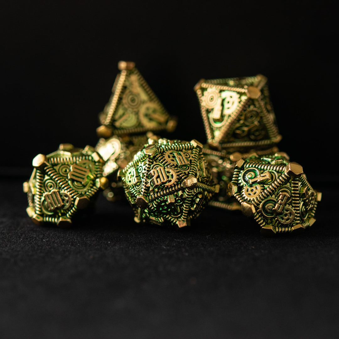 Green and Gold - Weird West Wasteland Metal Dice Set