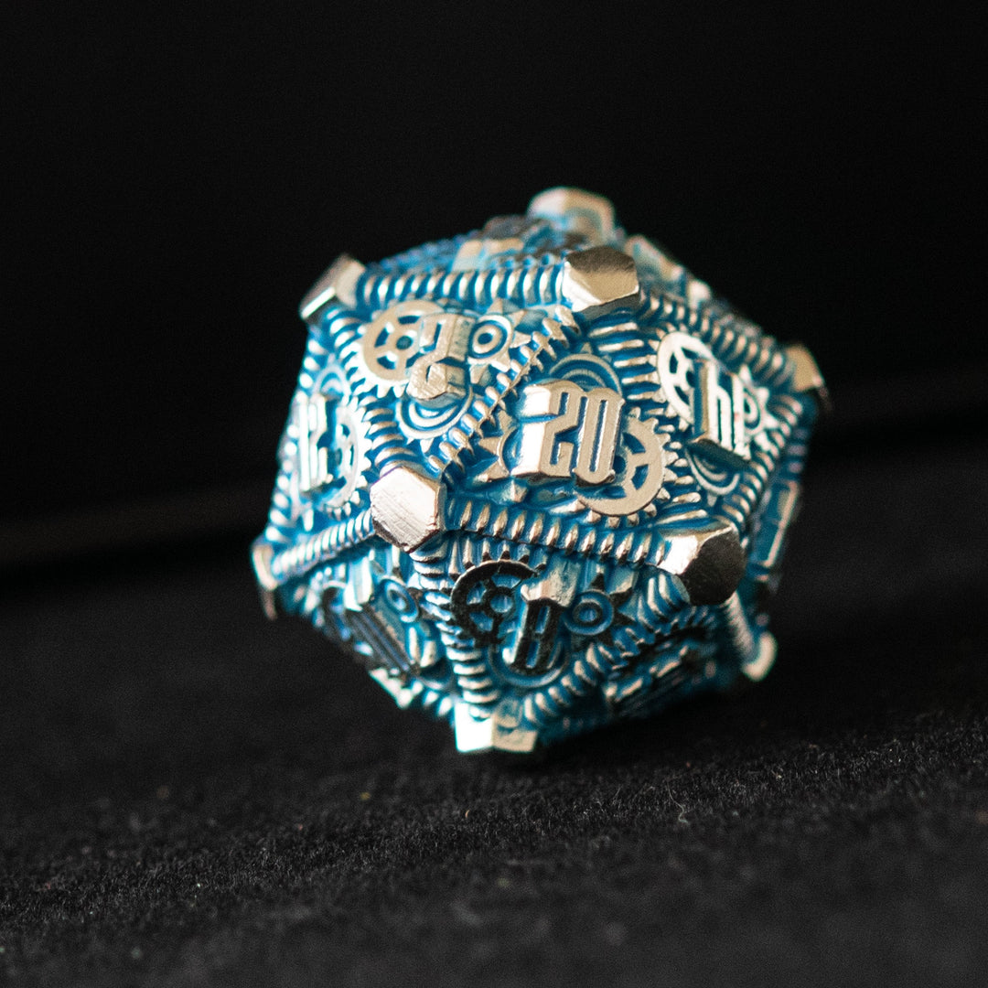 Aqua and Silver - Weird West Wasteland Metal Dice Set