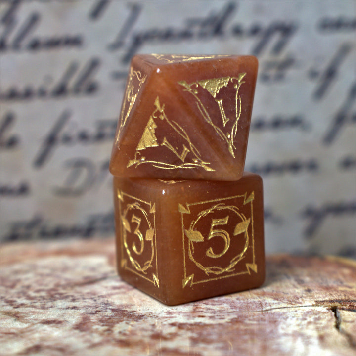 Fangs of Winter Red Aventurine Stone Dice Set