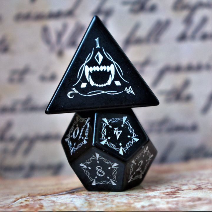 Fangs of Winter Obsidian Stone Dice Set