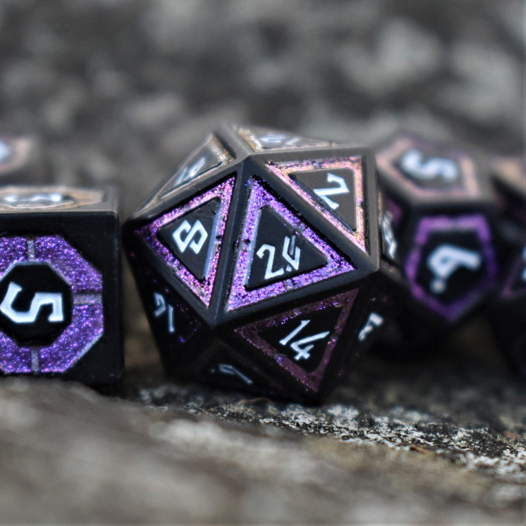 Cleric's Shadow Domain Purple And Matte Black Metal Dice Set