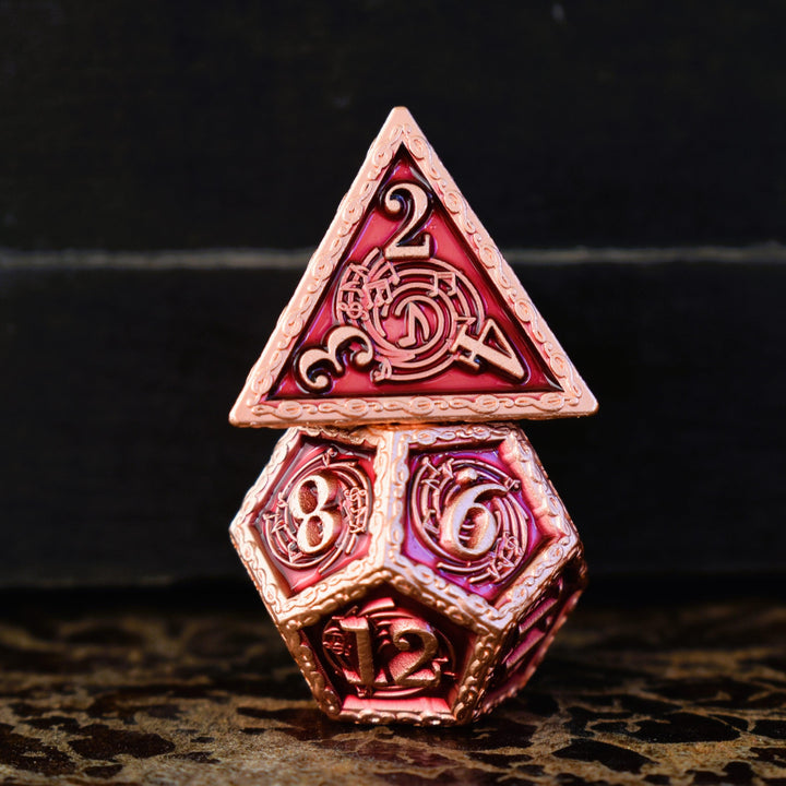 Ballad of the Bard Fuchsia and Bronze Metal Dice Set