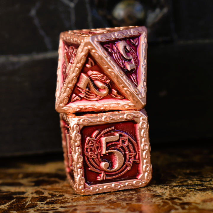 Ballad of the Bard Fuchsia and Bronze Metal Dice Set