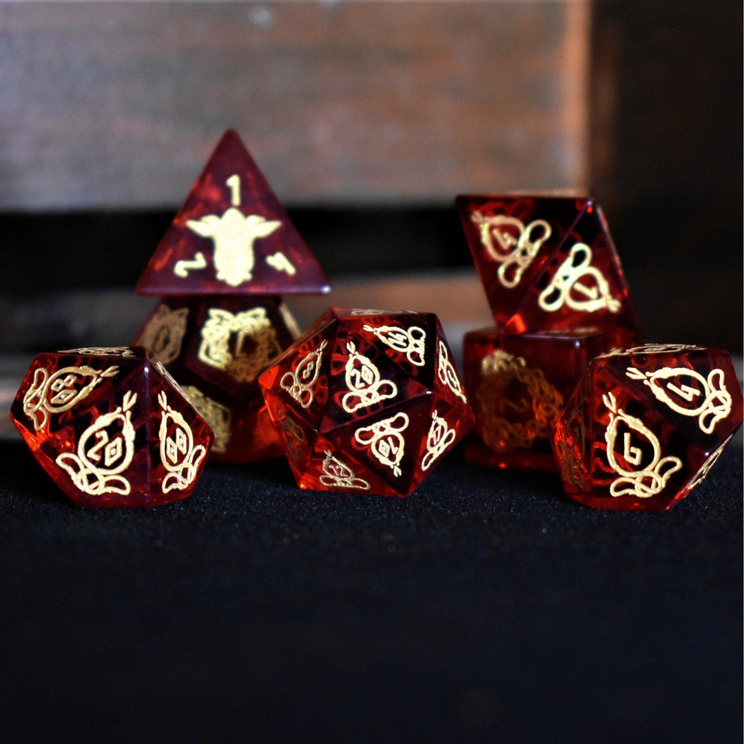 Serpent of Midgard Red Glass Dice Set