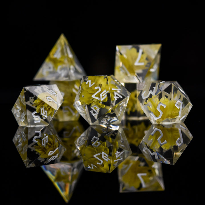 Amber Lotus Sharp-Edged Resin Dice Set