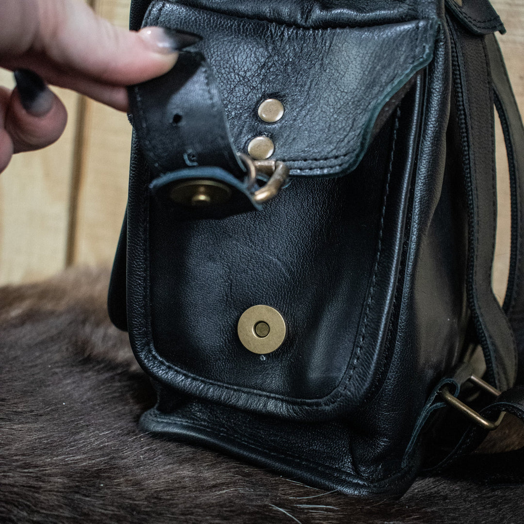 "The Cottage" Leather Mini Backpack - Black