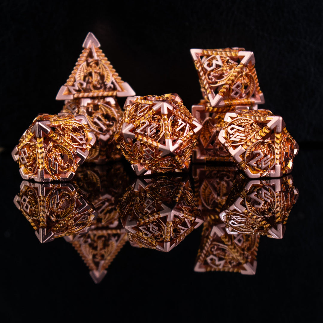 Dragonguard Hollow Metal Dice Set - Ember and Bronze