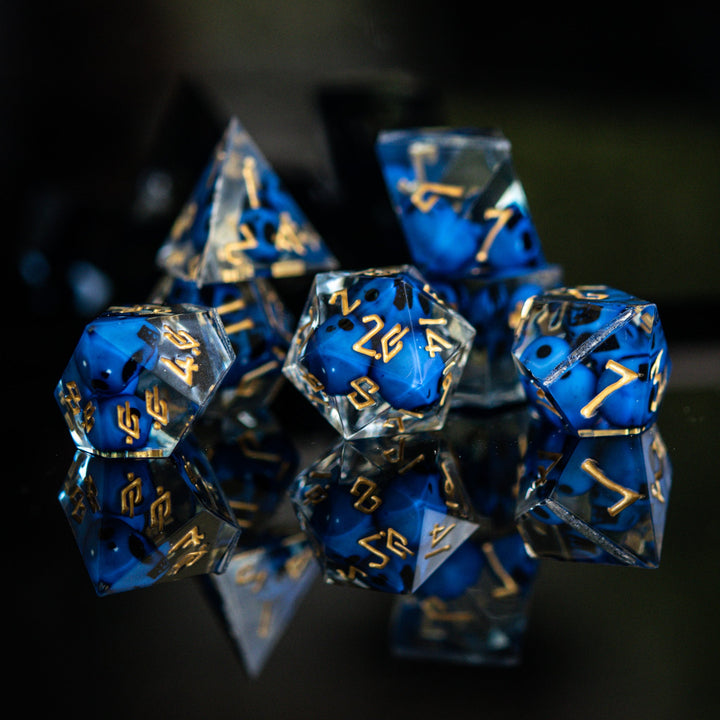 Corpse Blue and Gold Sharp-Edged Resin Dice Set