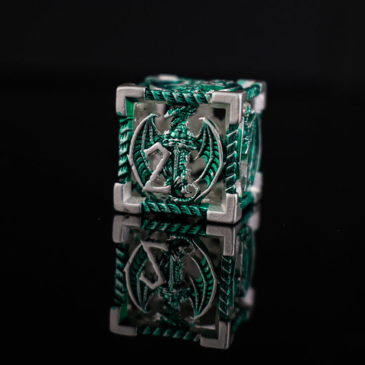 Dragonguard Hollow Metal Dice Set - Emerald and Silver