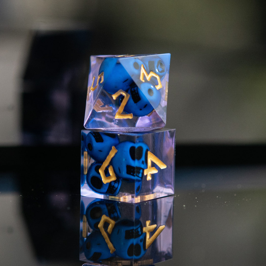 Corpse Blue and Lavender Sharp-Edged Resin Dice Set