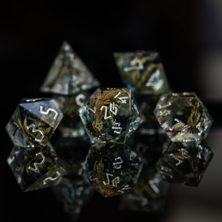 Enchanted Lake Silver Sharp-Edged Resin Dice Set