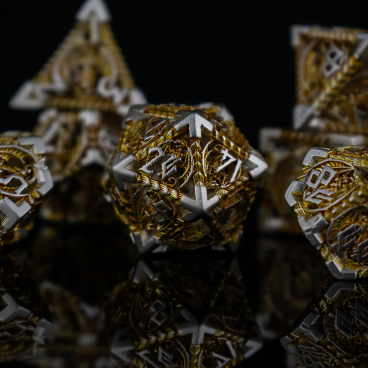 Dragonguard Hollow Metal Dice Set - Gold and Silver