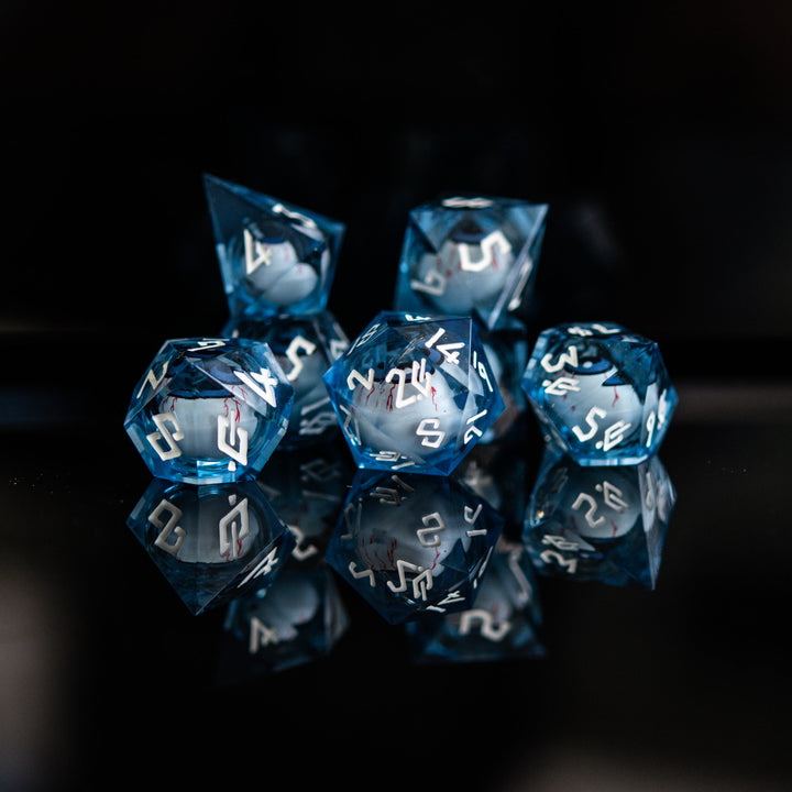 The Watcher: Blue-Eyed Liquid Core Dice Set