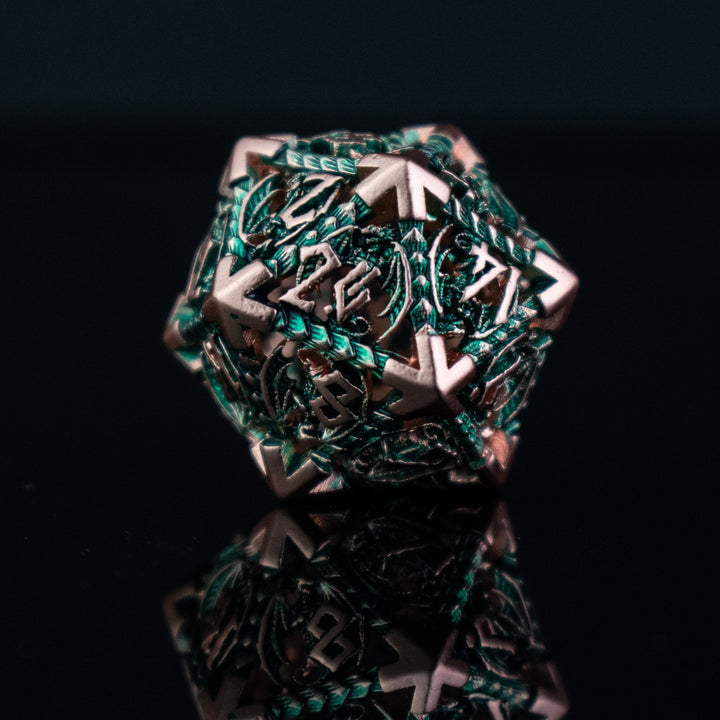 Dragonguard Hollow Metal Dice Set - Emerald and Bronze