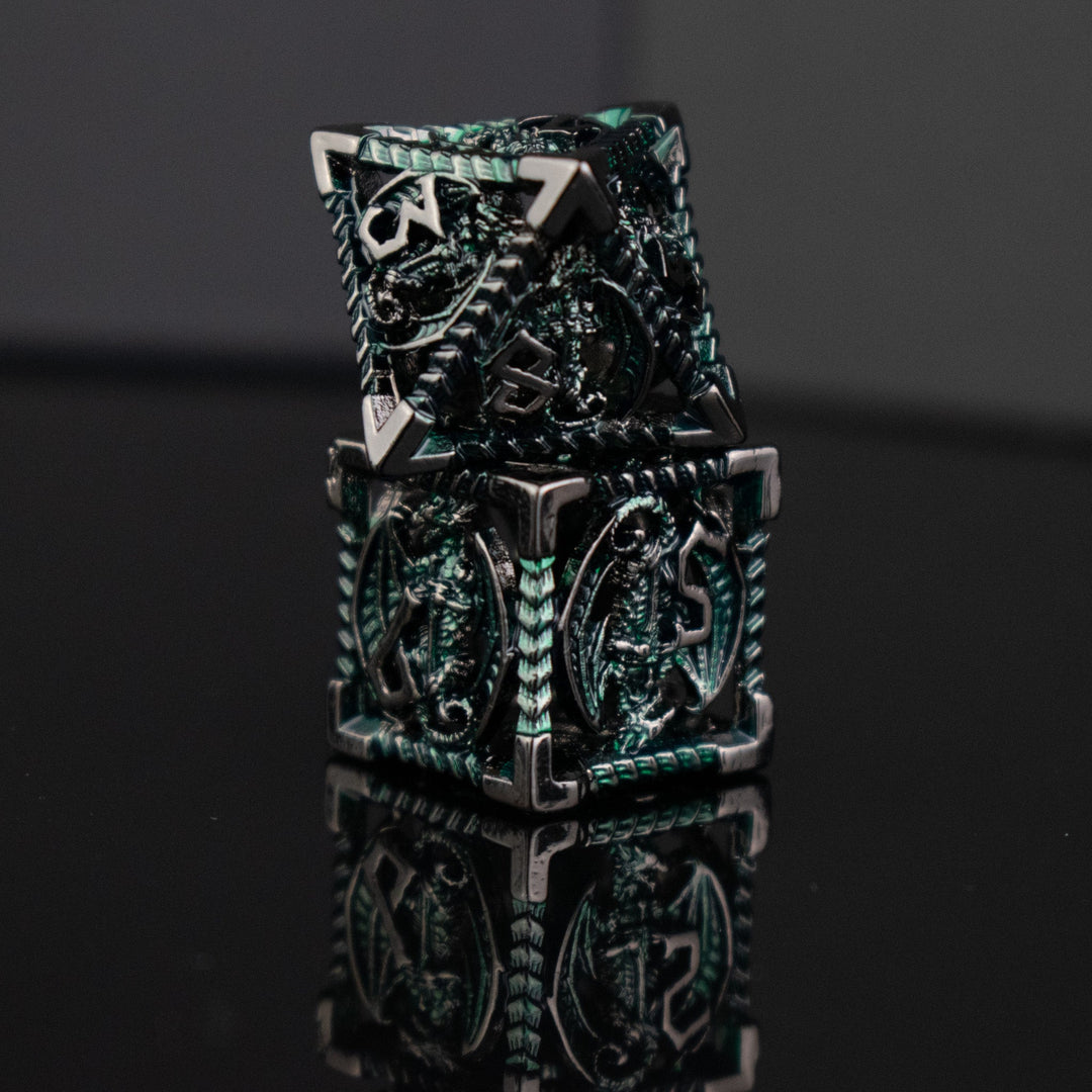 Dragonguard Hollow Metal Dice Set - Emerald and Shadow