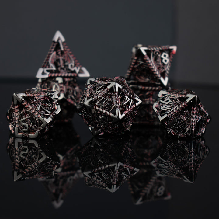 Dragonguard Hollow Metal Dice Set - Crimson and Shadow