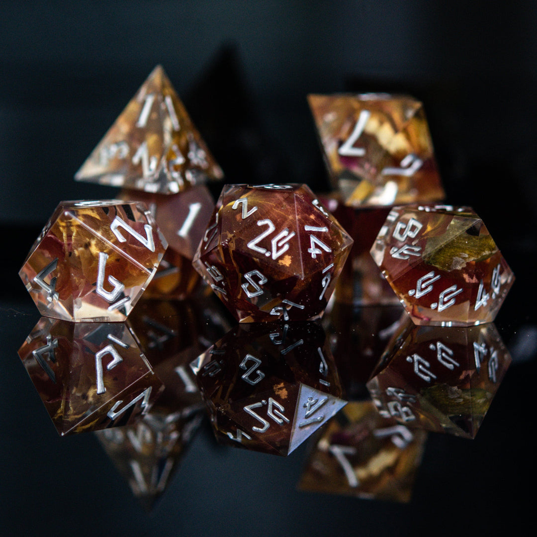 Wilted Rose Sharp-Edged Resin Dice Set