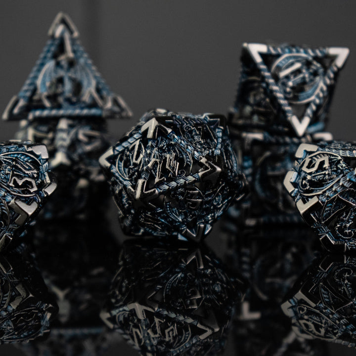 Dragonguard Hollow Metal Dice Set - Cobalt and Shadow