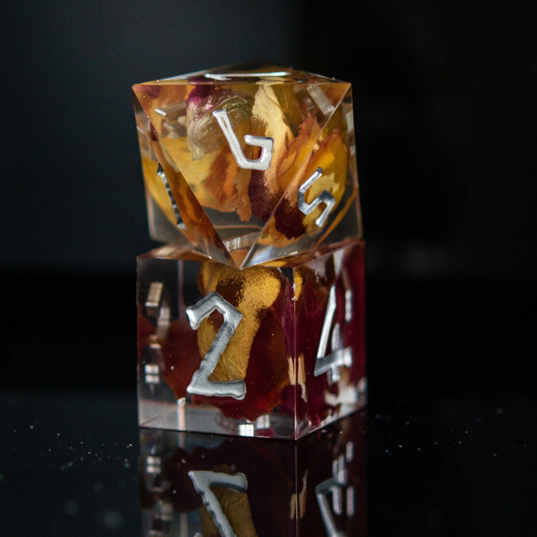 Wilted Rose Sharp-Edged Resin Dice Set