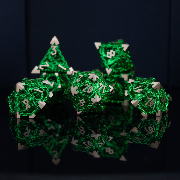 Dragon's Lair Hollow Metal Dice Set- Green