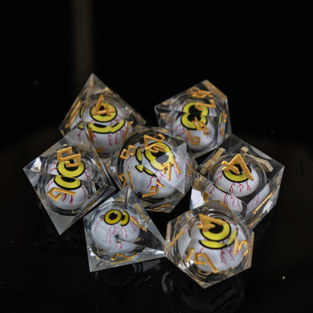 The Watcher: Yellow-Eyed Liquid Core Dice Set