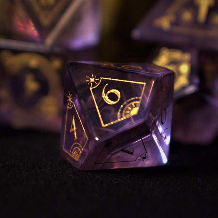 Fabled Mark Purple Glass Dice Set