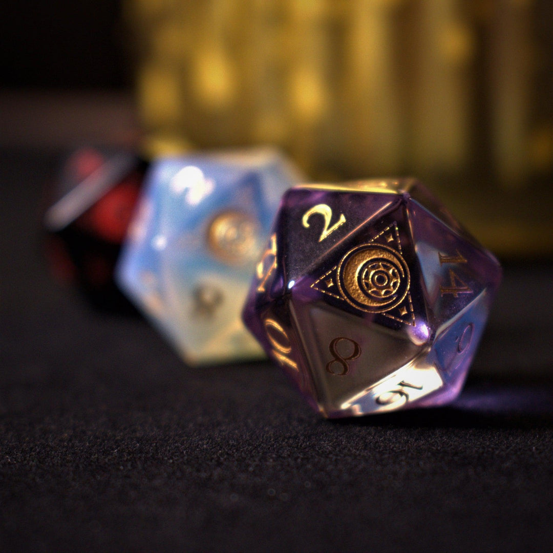 Fabled Mark Purple Glass Dice Set