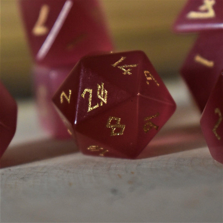 Deep Pink Cat's Eye Stone Dice Set