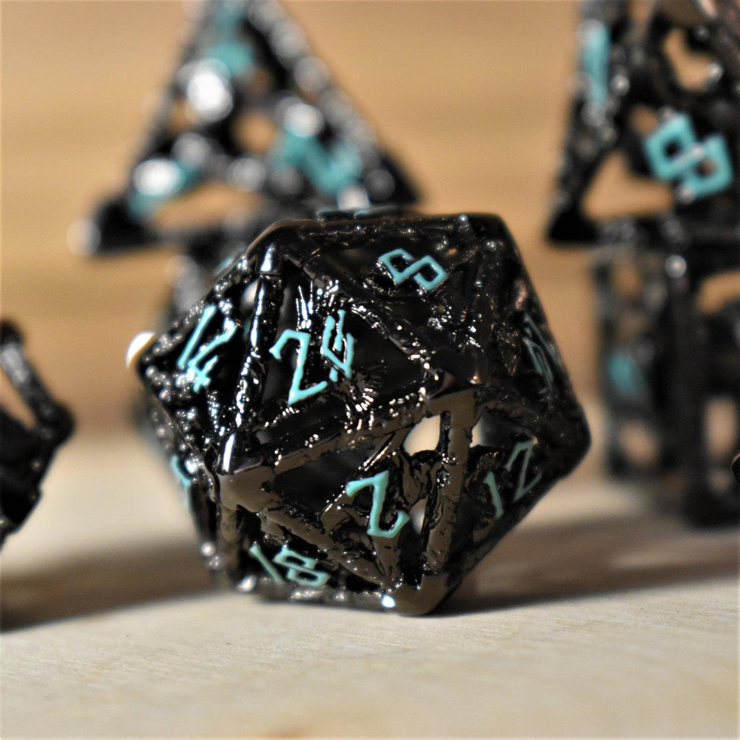 Legends of Valhalla - Black and Blue Hollow Metal Dice Set