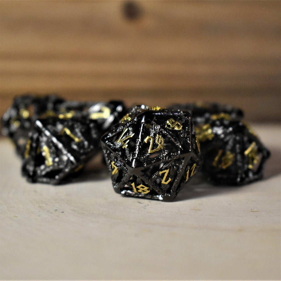 Legends of Valhalla - Black and Gold Hollow Metal Dice Set