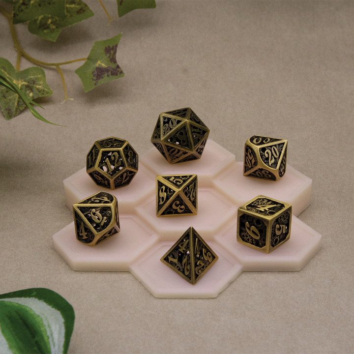 Metal Dice - Hollow Brass Steampunk - Set