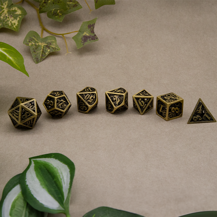 Metal Dice - Hollow Brass Steampunk - Set