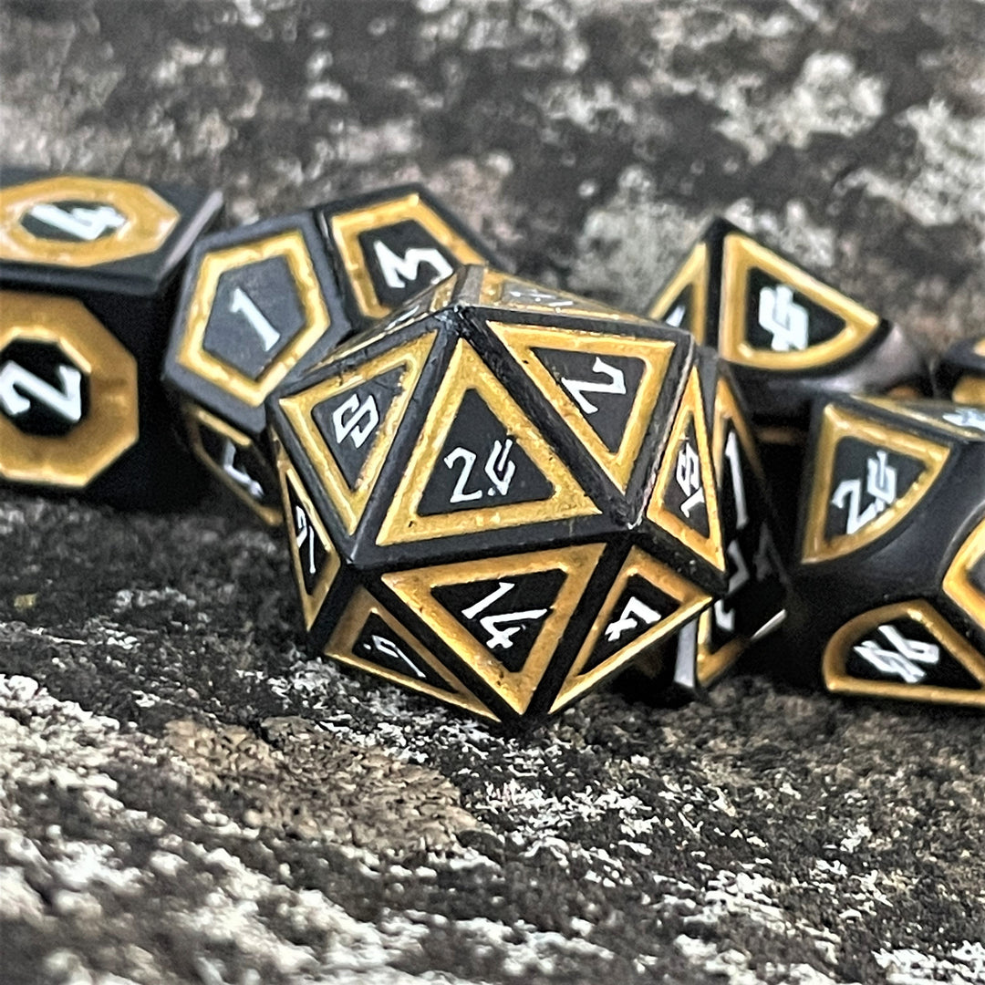 Cleric's Shadow Domain Black And Gold Metal Dice Set