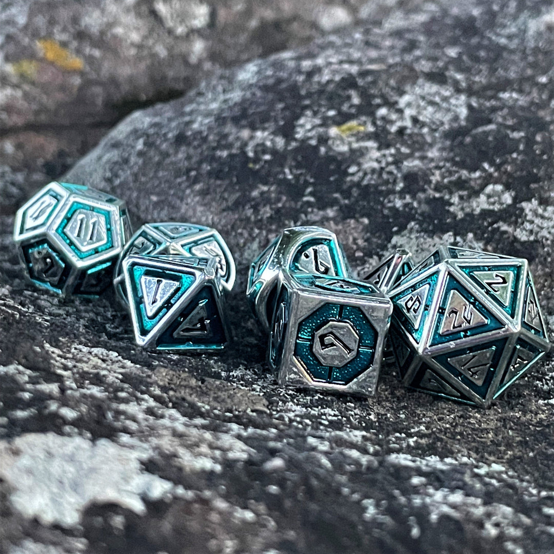 Cleric's Domain Aqua And Silver Metal Dice Set