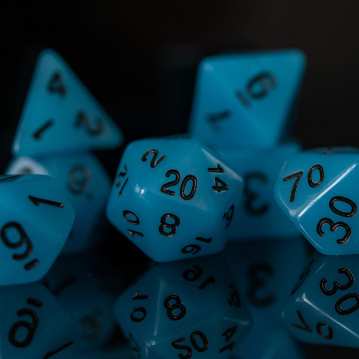 Neon Blue Acrylic Dice Set