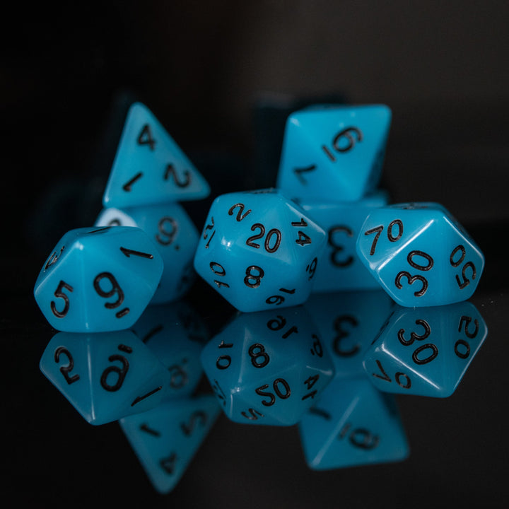 Neon Blue Acrylic Dice Set