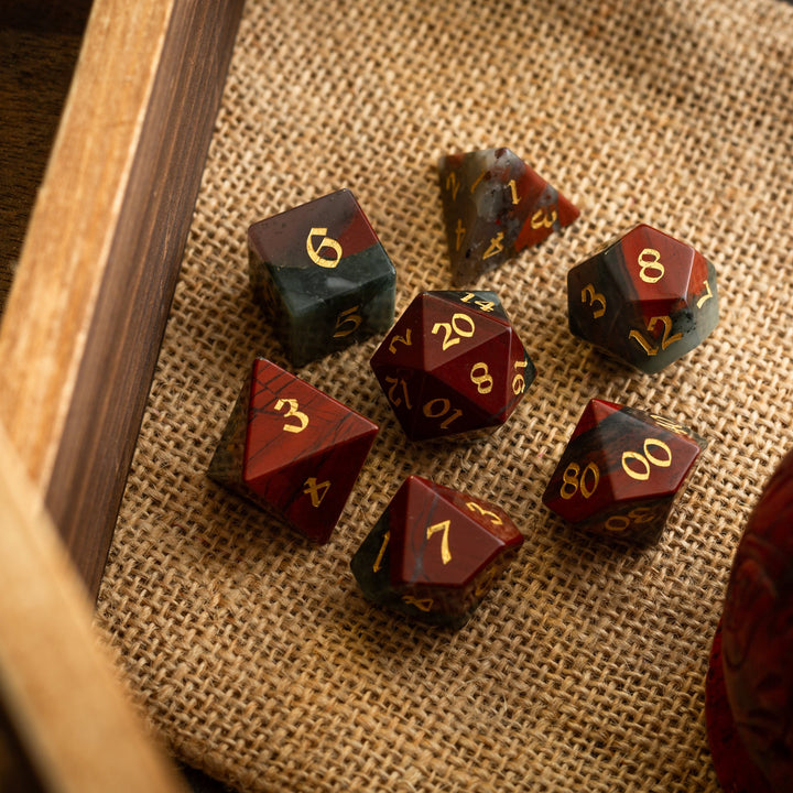 Gemstone African Bloodstone Hand Carved Polyhedral Dice DnD Dice Set - Gift For Dnd, RPG Game DND MTG Game