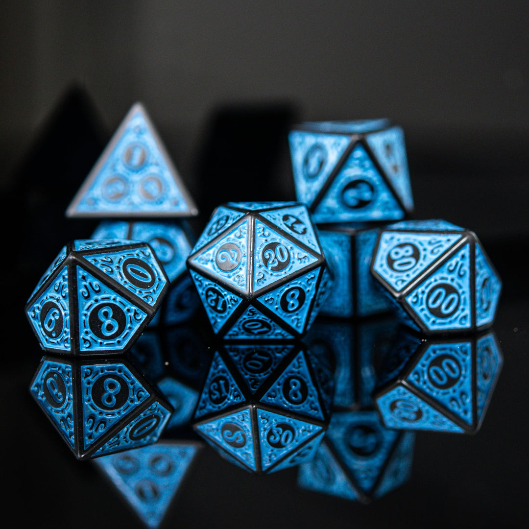 Temple Ruins Blue Acrylic Dice Set