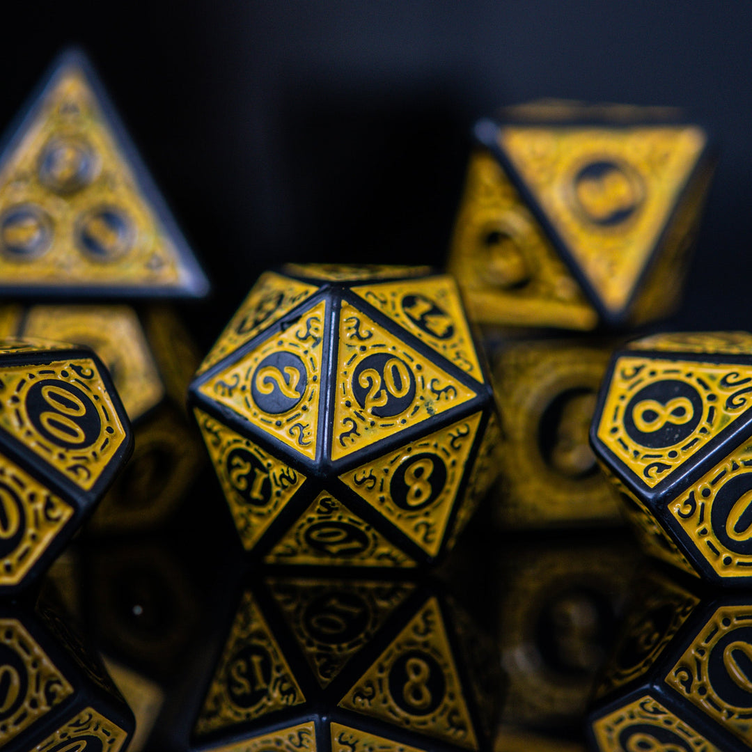 Temple Ruins Yellow Acrylic Dice Set