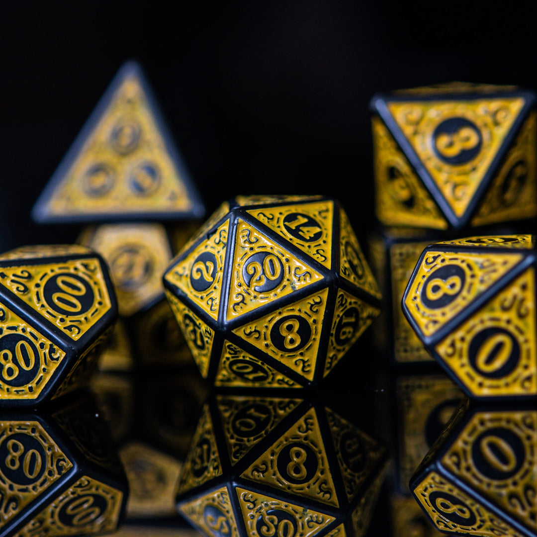 Temple Ruins Yellow Acrylic Dice Set