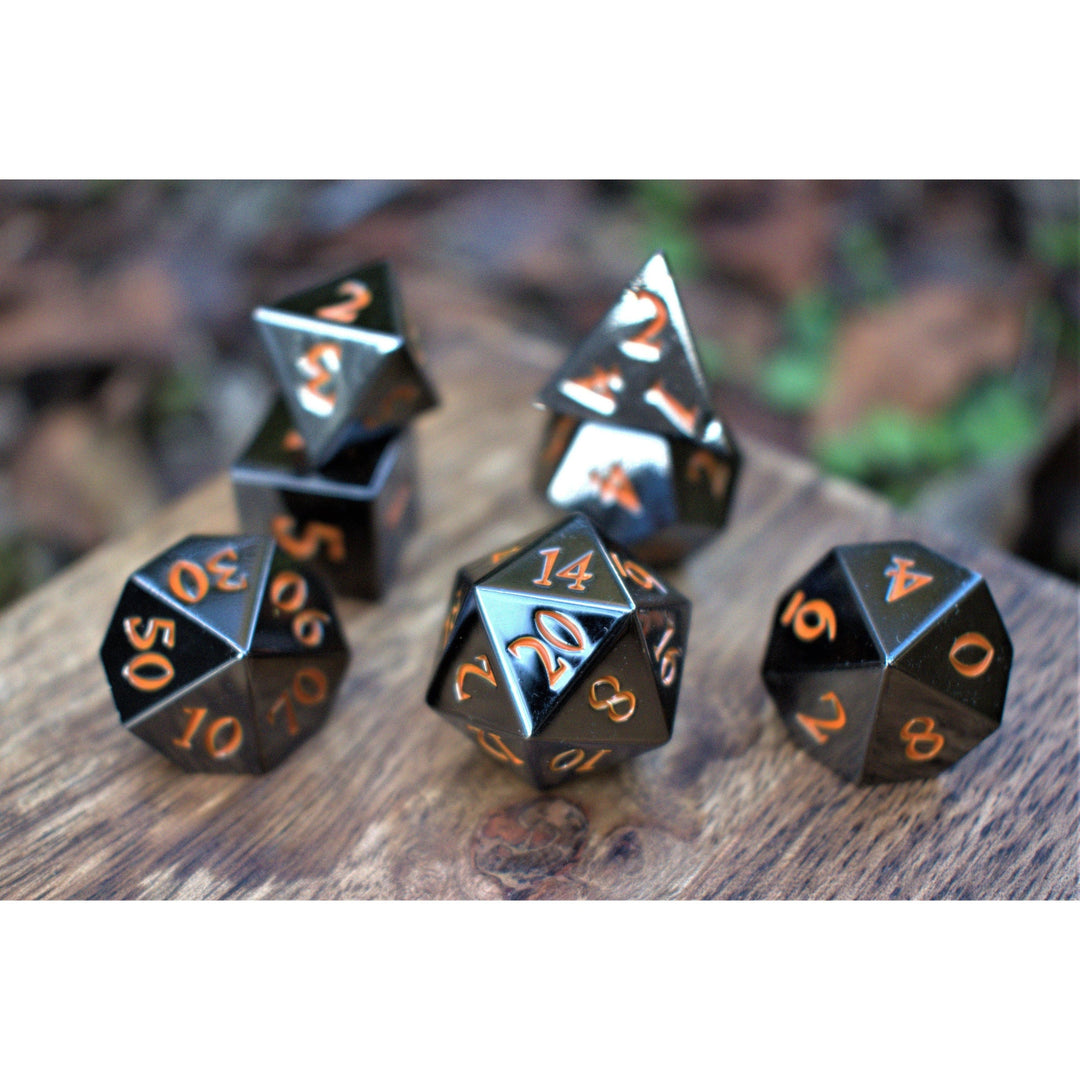 Black and Orange Sharp-Edged Metal Dice