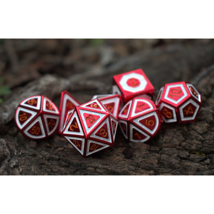 Cleric's Domain Red And White Metal Dice Set