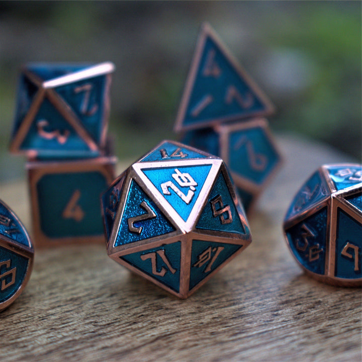 Elder Runes Aqua And Bronze Metal Dice Set