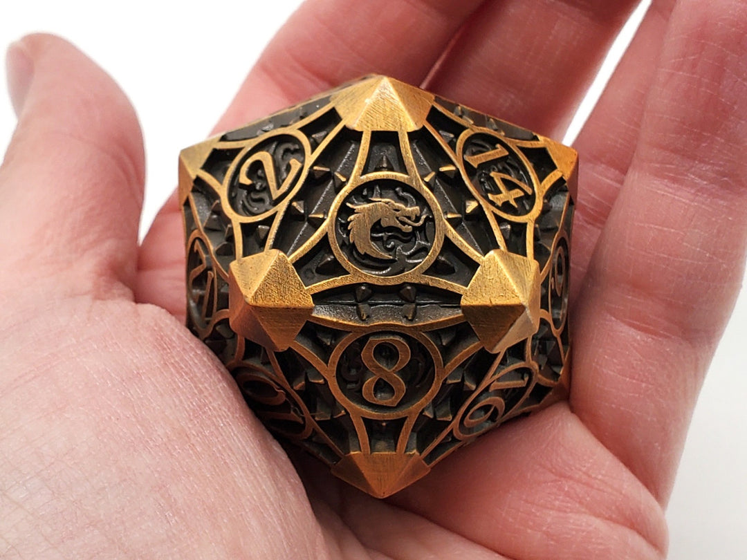 Jumbo 40mm D20 Metal Die - Ancient Gold