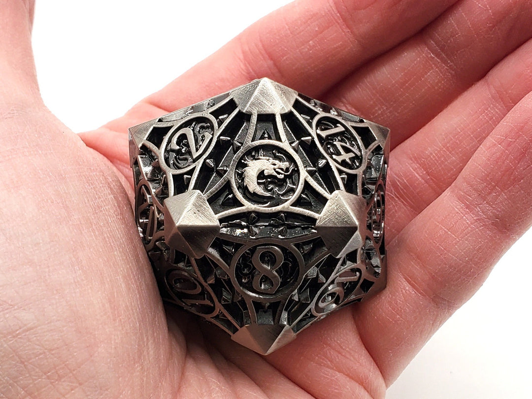 Jumbo 40mm D20 Metal Die - Ancient Silver