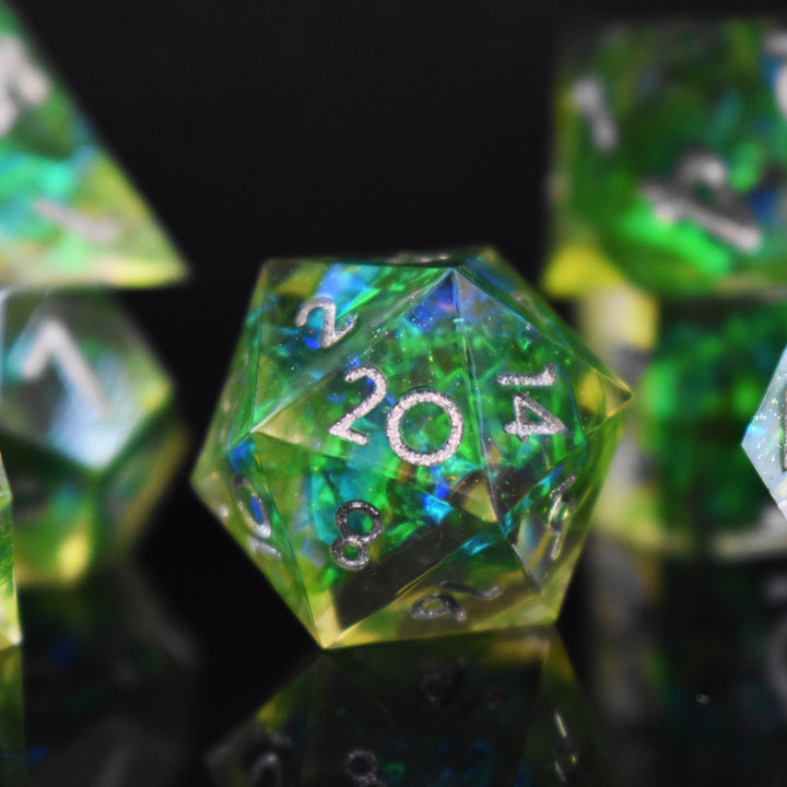 Green Flame Blade Sharp-Edged Resin Dice Set