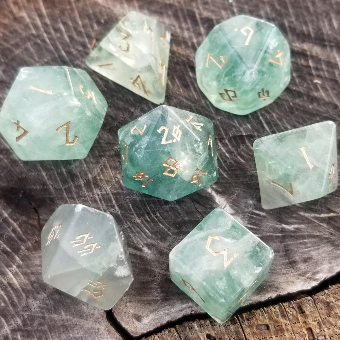 Green Fluorite Stone Dice Set